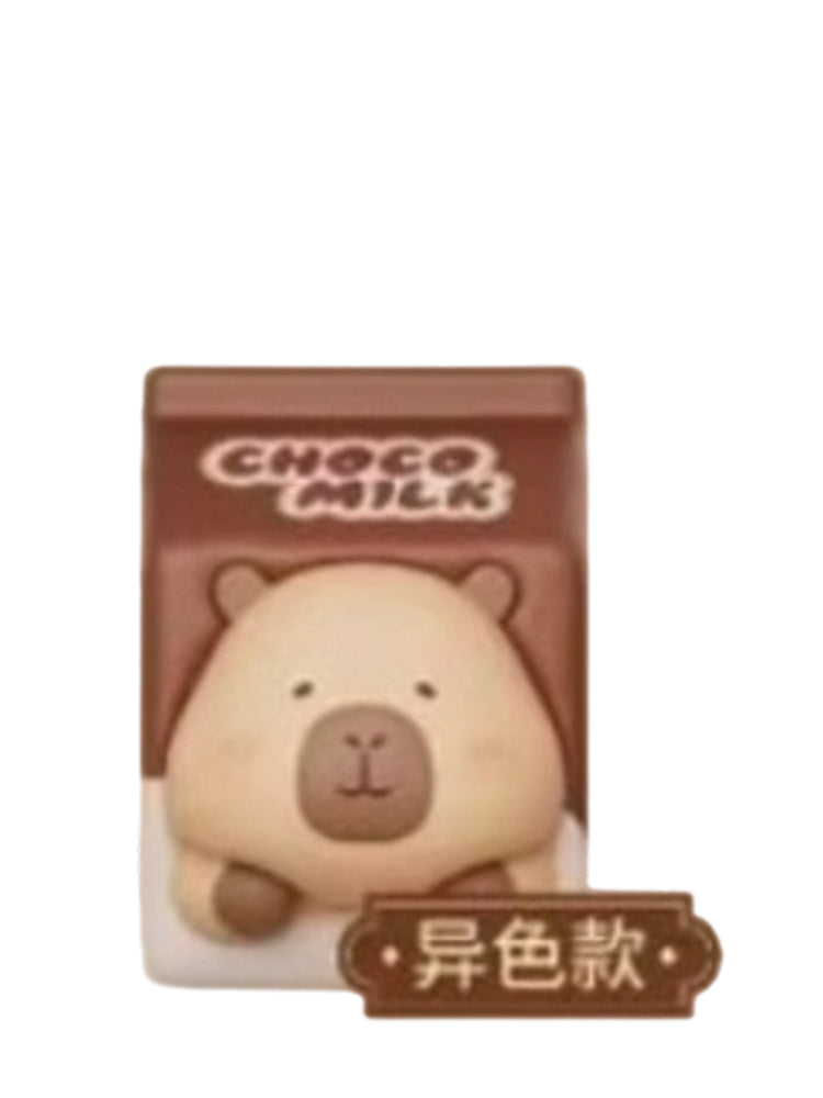 Cocoa Milk Carton Special color variant capybara mini figure tucked into a brown Choco Milk carton, from the Tuntunzai Capybara Chocolate series