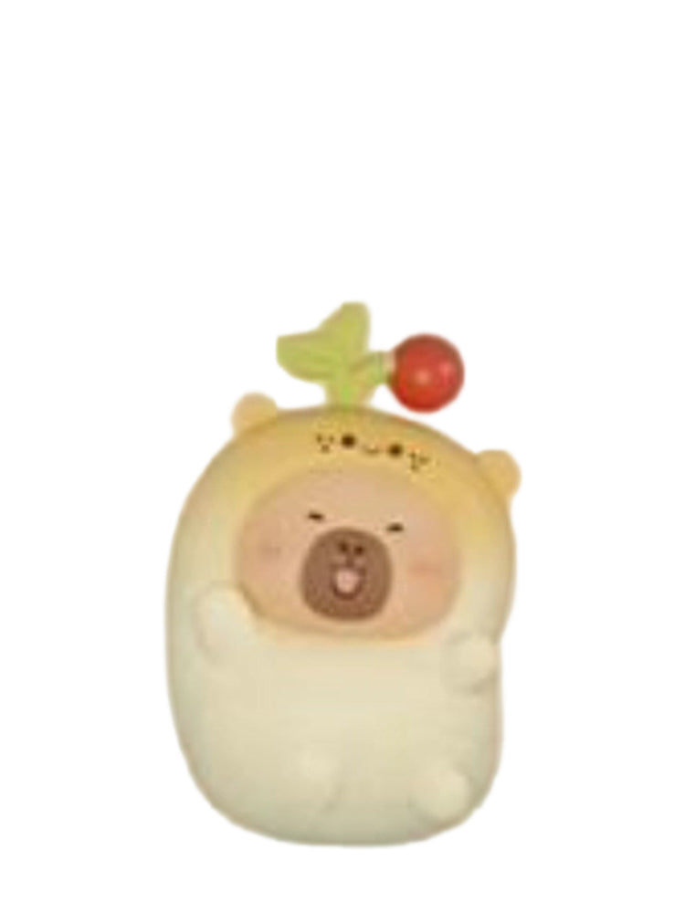Ginseng Standing capybara mini figure standing in a white ginseng root costume with a red berry sprout, from the Tuntunzai Wellness series