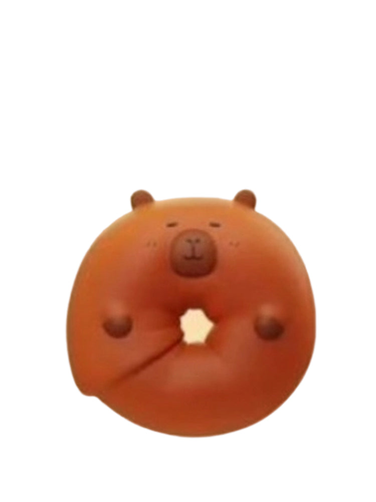 Bagel capybara mini figure shaped like a round golden bagel, from the Tuntunzai Bakery V2 series