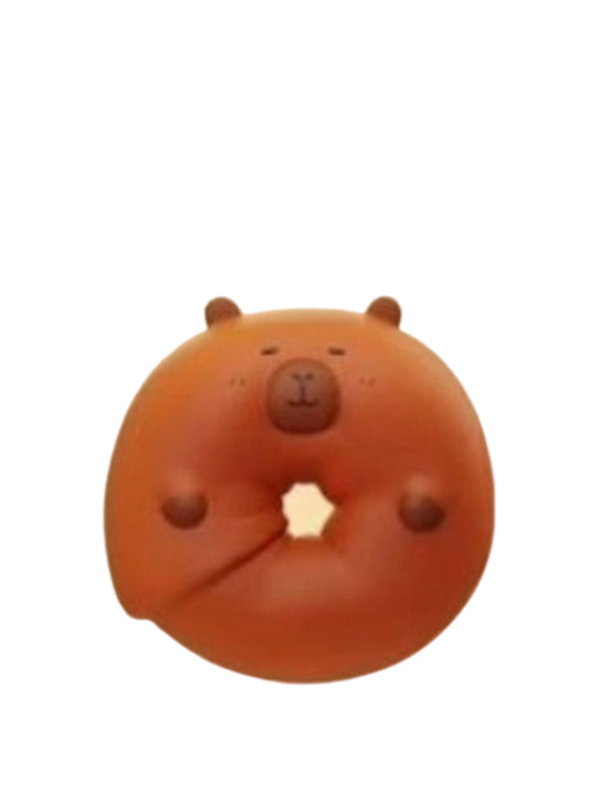 Bagel capybara mini figure shaped like a round golden bagel, from the Tuntunzai Bakery V2 series