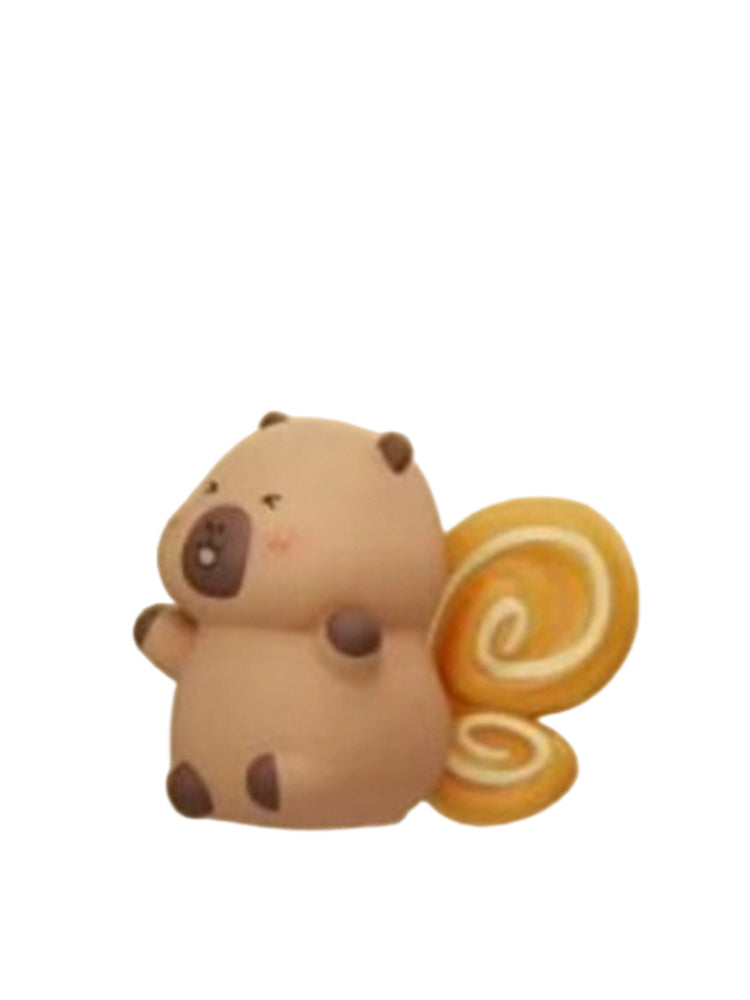 Butterfly Pastry capybara mini figure holding a spiral butterfly pastry, from the Tuntunzai Bakery V2 series