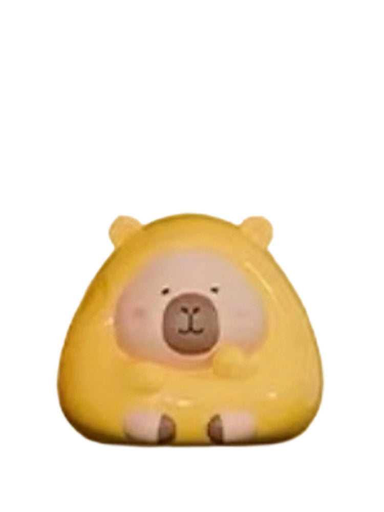 Cheese capybara mini figure wearing a yellow cheese wedge costume, from the Tuntunzai Bakery series