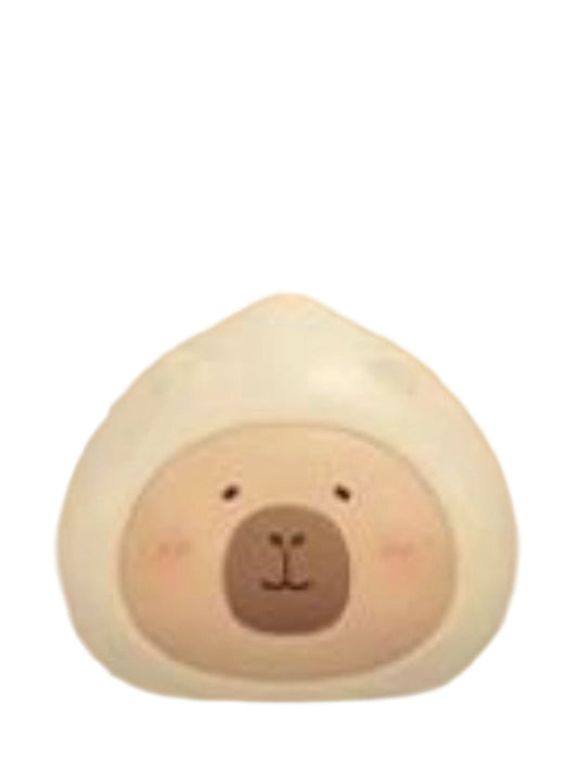 Chuanbei capybara mini figure in a white chuanbei bulb costume, from the Tuntunzai Wellness series