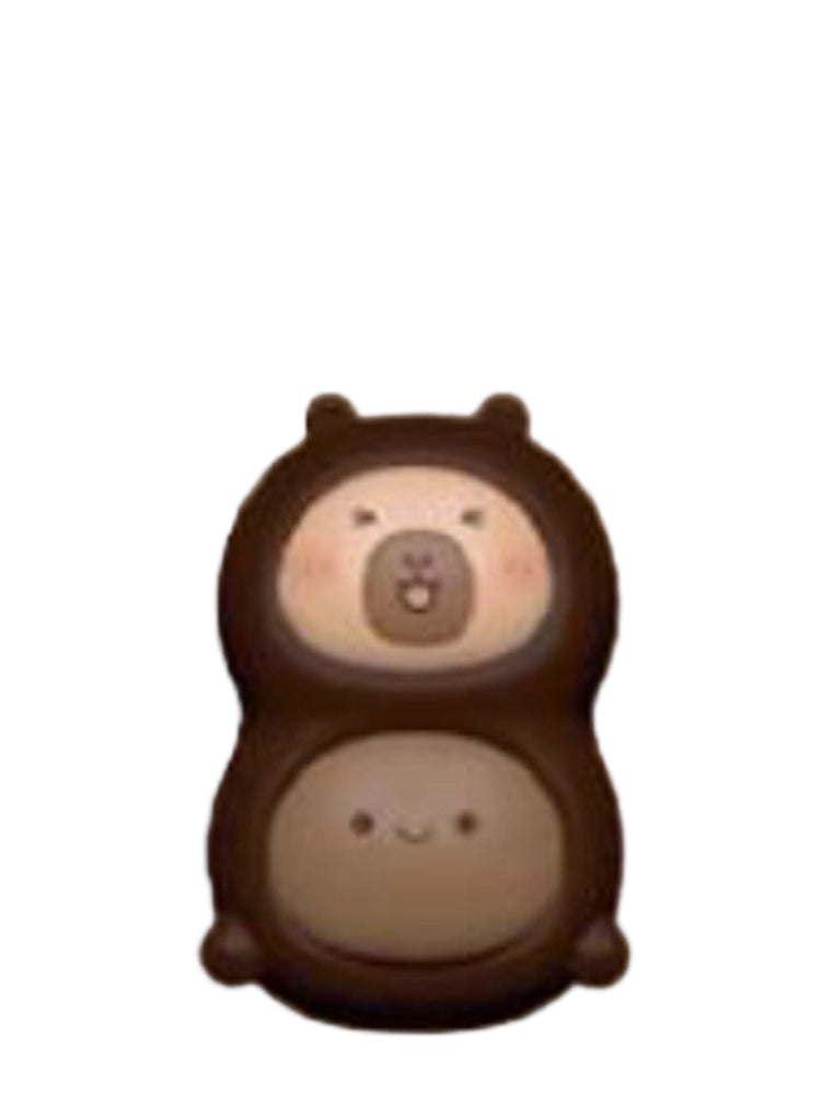 Cultivated Land capybara mini figure in a dark brown rehmannia root costume, from the Tuntunzai Wellness series