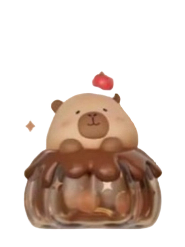 Dream Storage Box Secret capybara mini figure perched on a clear jar filled with chocolates, from the Tuntunzai Capybara Chocolate series