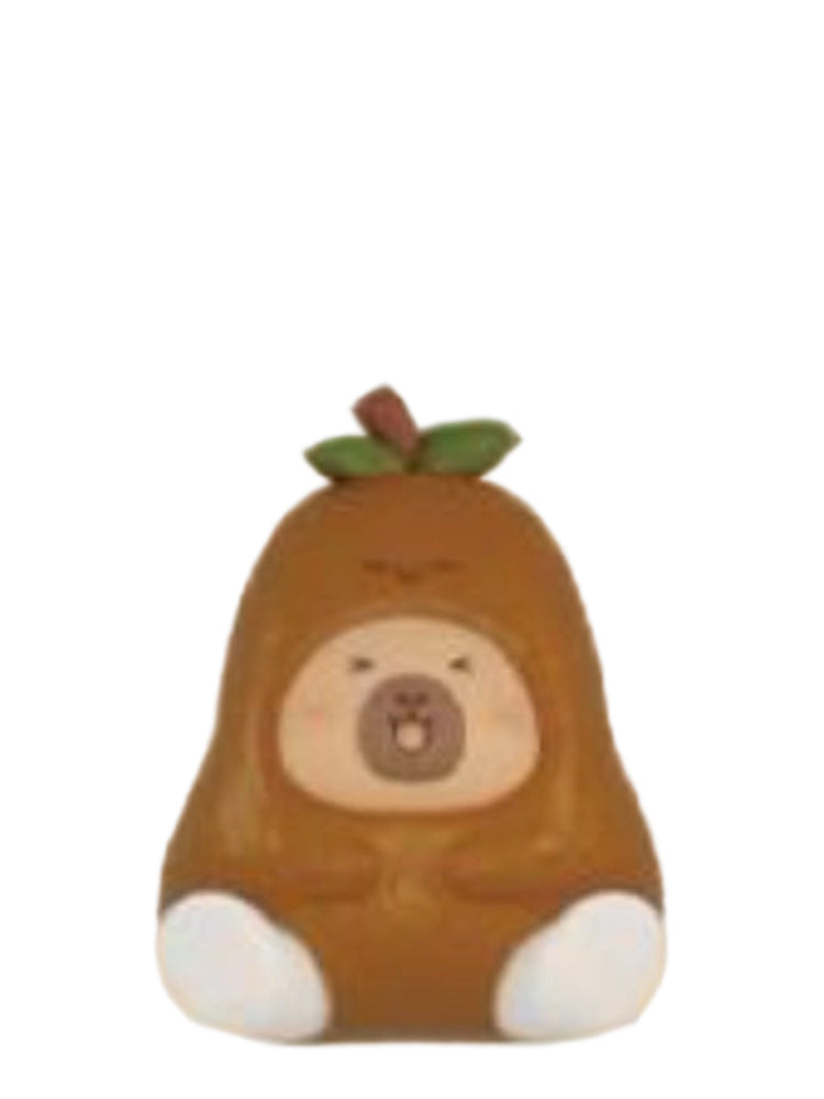 He Shou Wu capybara mini figure in a brown he shou wu root costume, from the Tuntunzai Wellness series