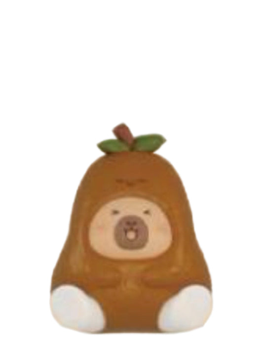He Shou Wu capybara mini figure in a brown he shou wu root costume, from the Tuntunzai Wellness series