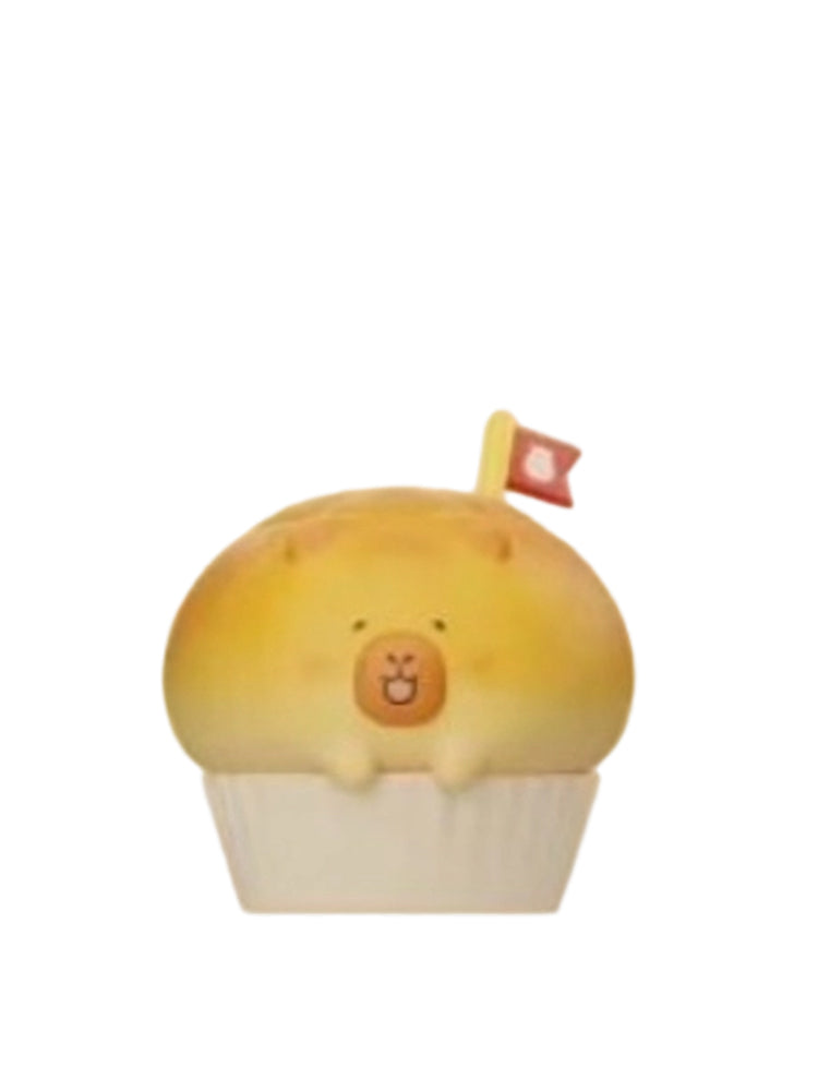 Pineapple Bun capybara mini figure shaped like a pineapple bun in a paper cup with a flag, from the Tuntunzai Bakery V2 series