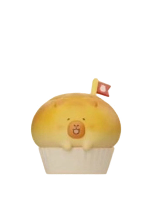 Pineapple Bun capybara mini figure shaped like a pineapple bun in a paper cup with a flag, from the Tuntunzai Bakery V2 series
