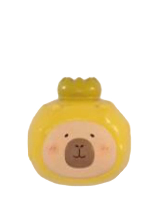 Rosa Roxburghii capybara mini figure in a yellow rosa roxburghii fruit costume, from the Tuntunzai Wellness series