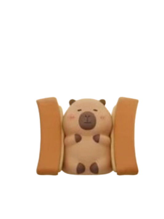 Sandwich capybara mini figure standing between two slices of bread, from the Tuntunzai Bakery V2 series
