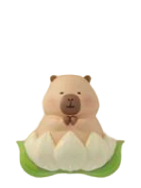 Snow Lotus capybara mini figure sitting in a white snow lotus flower, from the Tuntunzai Wellness series