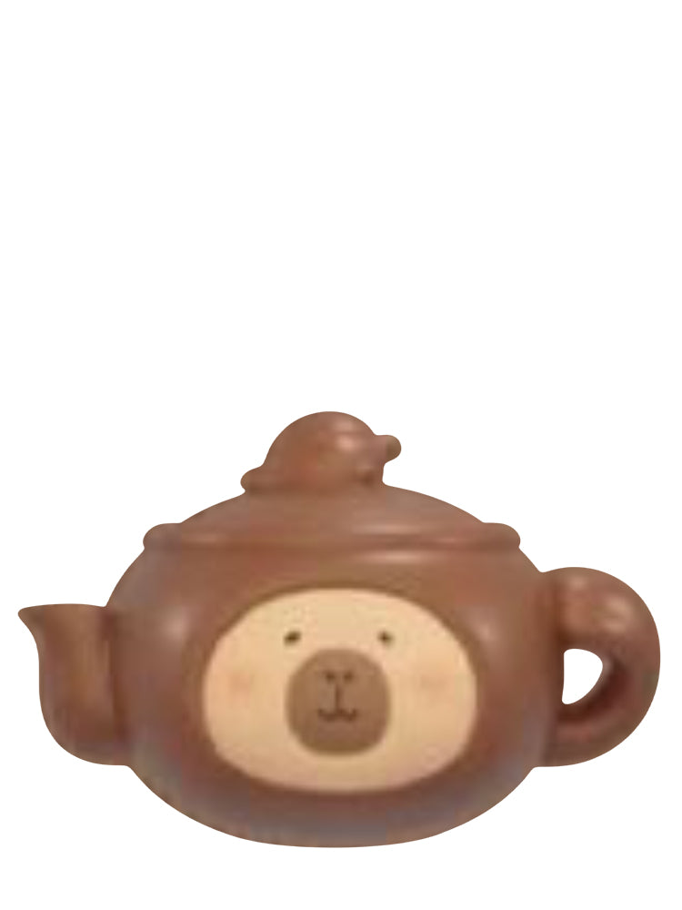 Teapot Red Special capybara mini figure dressed as a red-brown clay teapot, from the Tuntunzai Wellness series