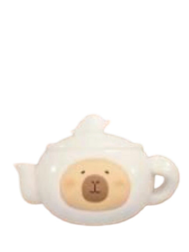 Teapot White Special capybara mini figure dressed as a white porcelain teapot, from the Tuntunzai Wellness series