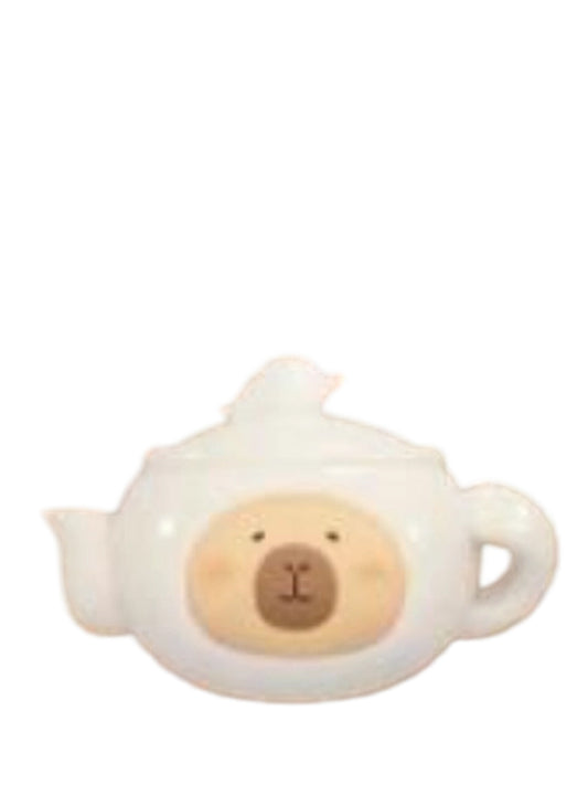 Teapot White Special capybara mini figure dressed as a white porcelain teapot, from the Tuntunzai Wellness series